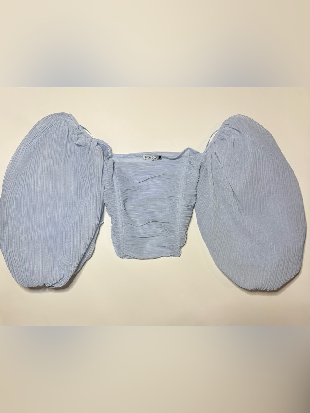 ZARA Light Blue Organza Puff Sleeve Crop Top